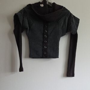 Free People Charcoal and Black Cowl Neck Sweater